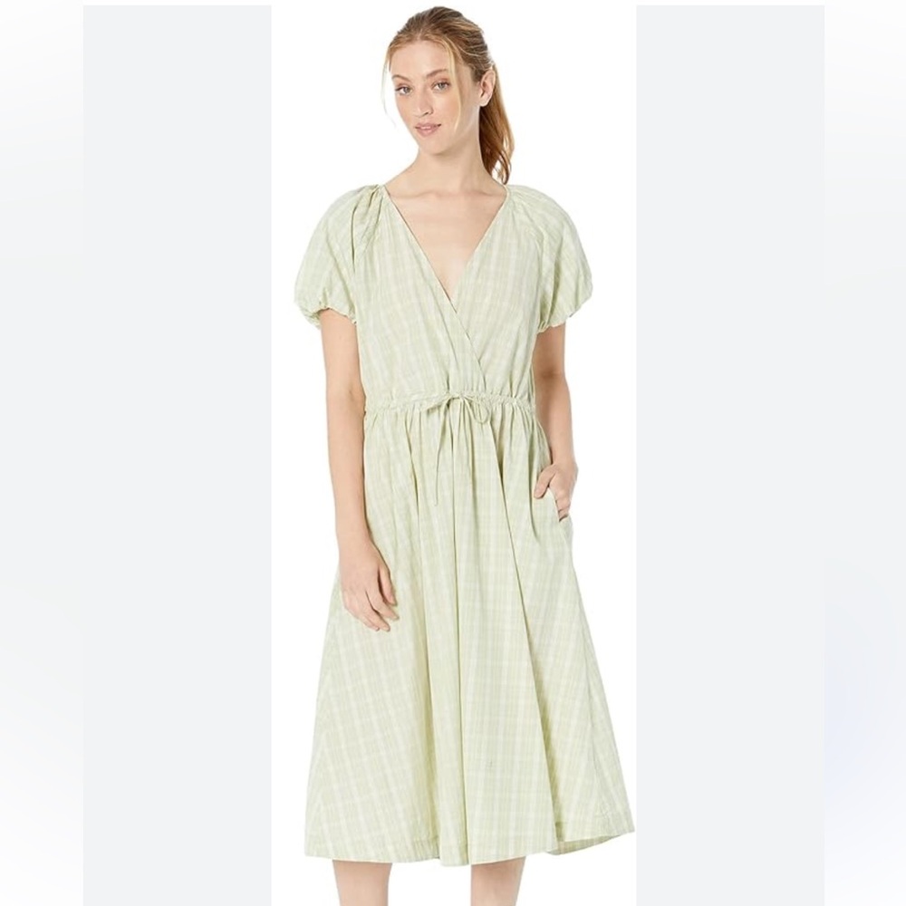 Madewell Pale Green Plaid Midi Dress